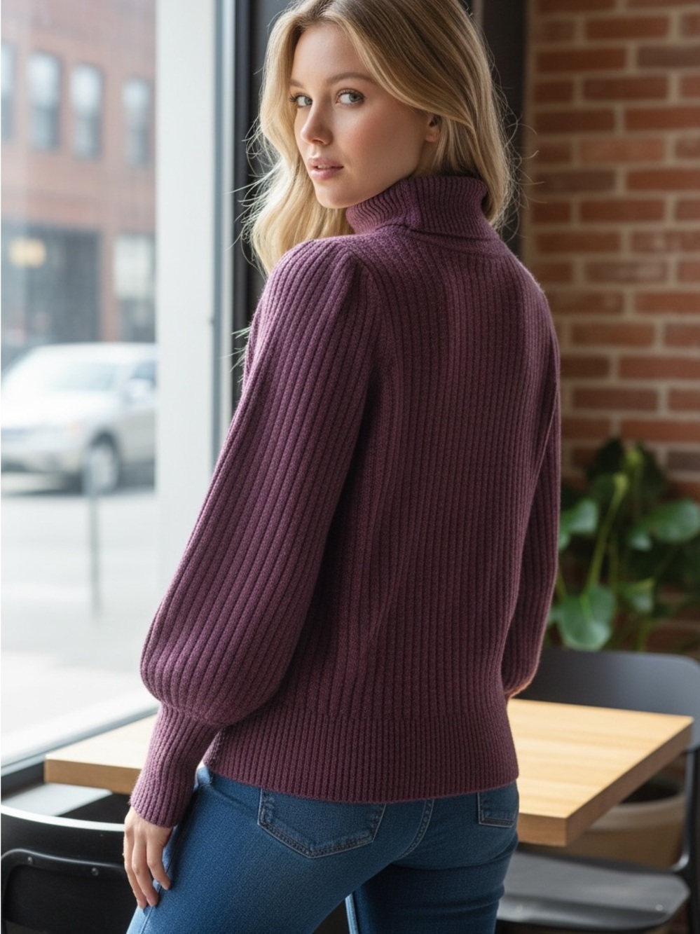 Jamison Burgundy Ribbed Turtleneck Sweater Small